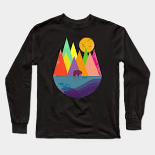 The bear and colorful geometric nature Long Sleeve T-Shirt